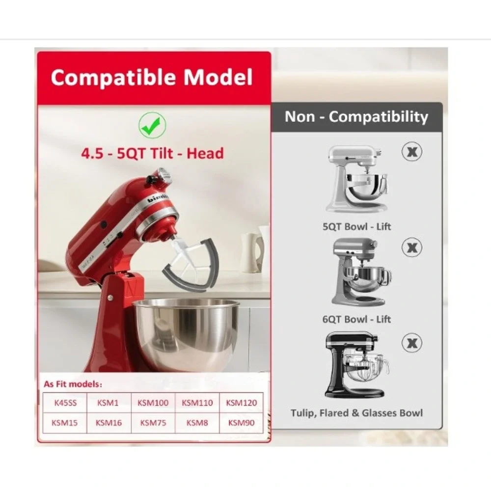 Flex Edge Beater for 4.5-5 Qt Tilt-Head Mixer White Grey NEW Bowl Scraper